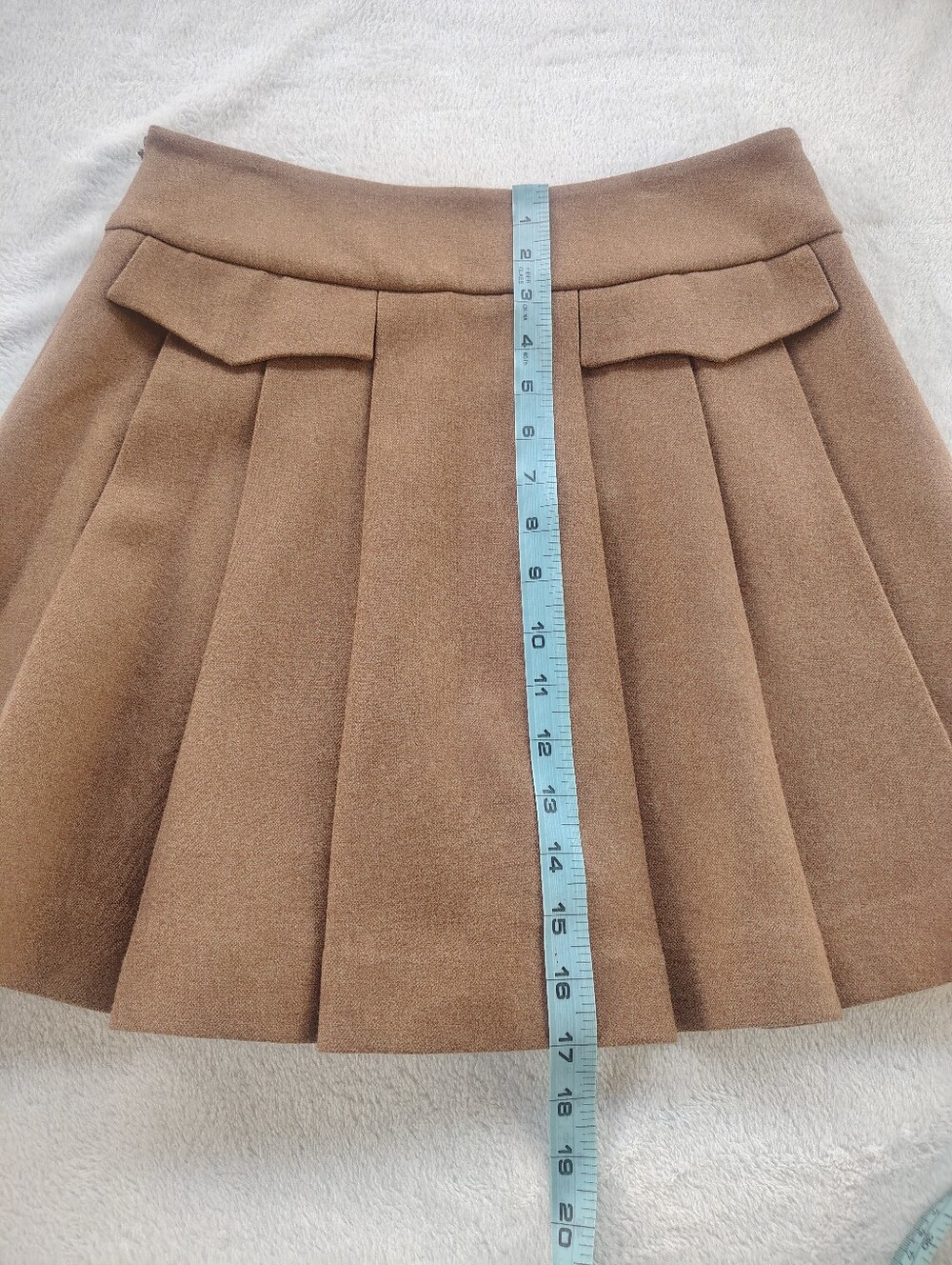 High-Waist Pleated Tan Skater Skirt - Picture 8 of 14